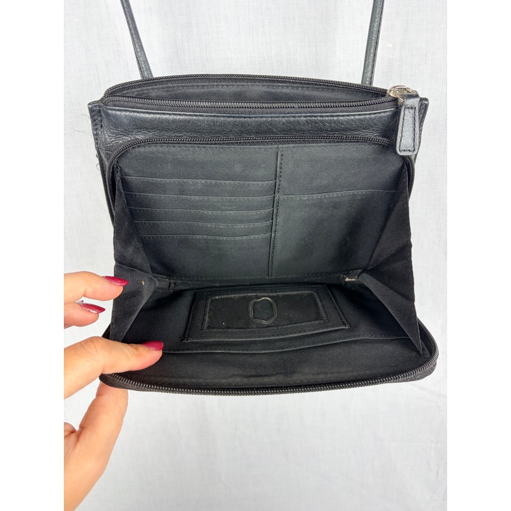 Fossil Black Leather Crossbody Bag Organizer Wallet Purse Small Messenger - Picture 5 of 8